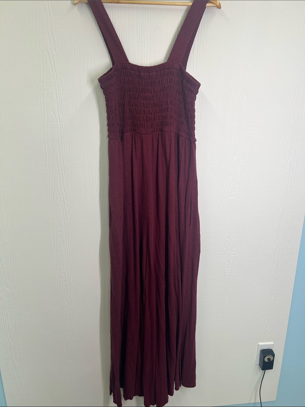 Free People - Beach Homecoming Burgundy Smocked Bodice Wide Leg Jumpsuit Small - Picture 10 of 11